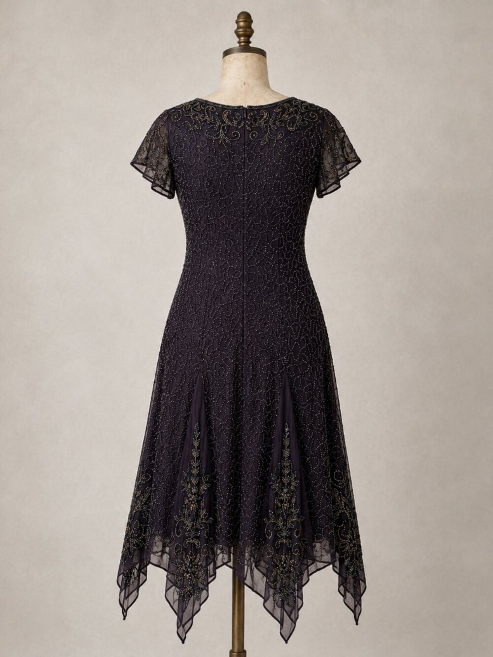 Pisarro Nights Beaded Art Deco Great Gatsby Handkerchief Midi Dress Whimsigoth - Picture 2 of 5